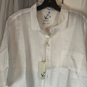 Hiho Men's Linen Shirt Men’s 2XL White XXL Beach Fit